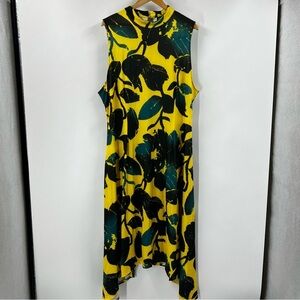Reborn Yellow Green and Black Leaf Vacation Beachy Sleeveless Plus Maxi Dress 1X